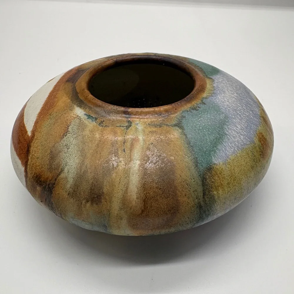 Colby Art Pottery Signed Frog Flower Vase Earth Tone Glaze